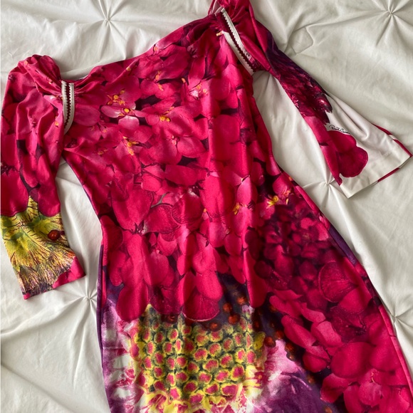 Roberto Cavalli dress stretchy size 42 small/medium floral print small rip - Picture 2 of 9